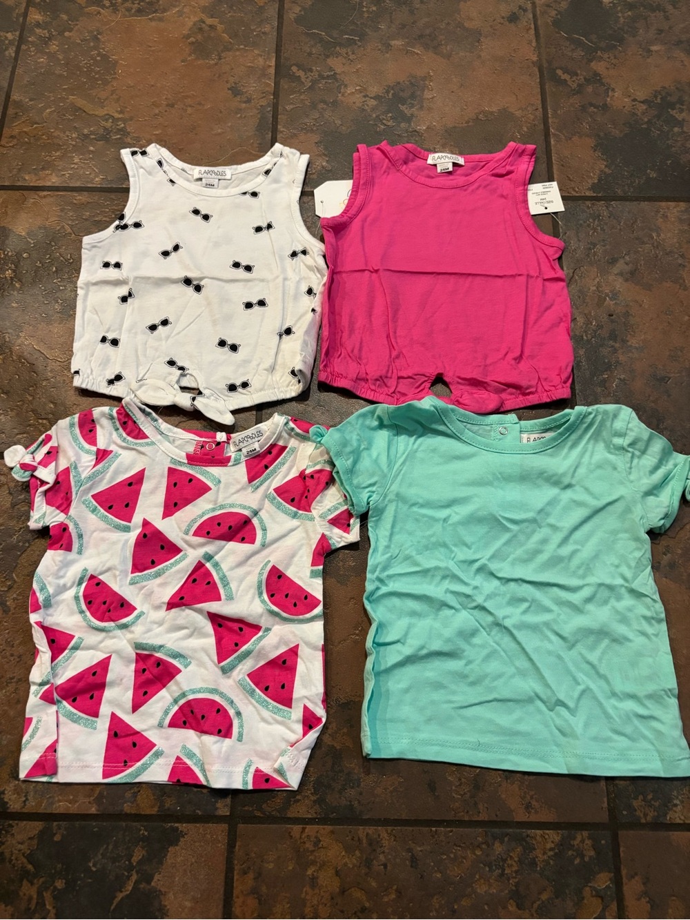 Flapdoodles Girls Tank & Tee Bundle - White, Hot Pink, Mint, Watermelon